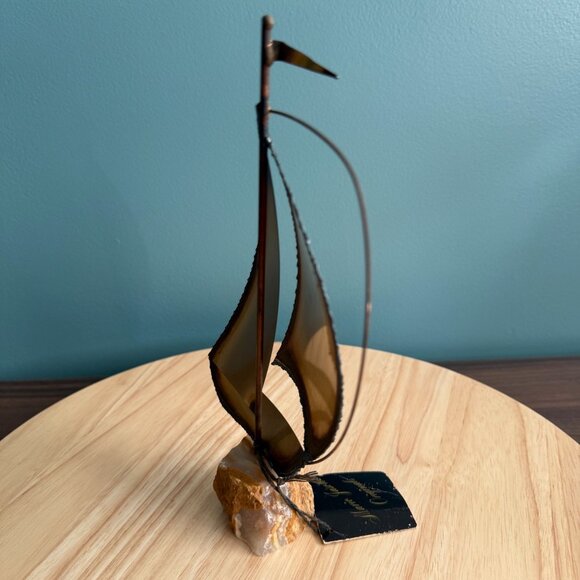 Mario Jason Originals Brass Sailboat Sculpture On Stone Base w Tags - Picture 5 of 14